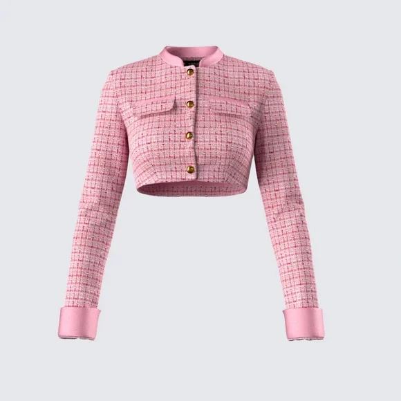 Finesse Pippa Pink Tweed Cropped Jacket size 2X FE1 - Picture 2 of 10